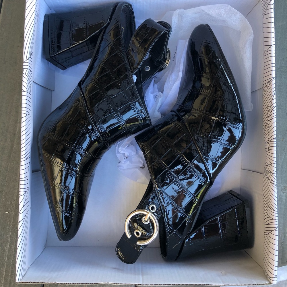 Chase+Chloe Patent Leather Croc Slingback Heels